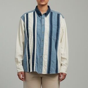 Vtg Wrangler Mens Blue Striped Denim Western Shirt Sz XL Cowboy Ranch Americana